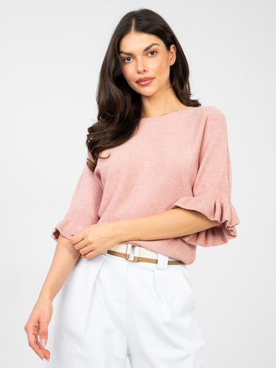 Brudnoróżowy damski sweter oversize z rękawem 3/4