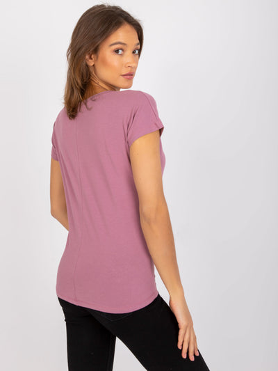 Bawełniany t-shirt V-neck brudnoróżowy