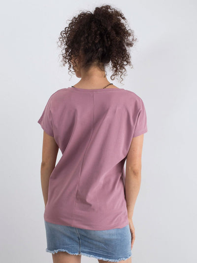 Bawełniany t-shirt V-neck brudnoróżowy