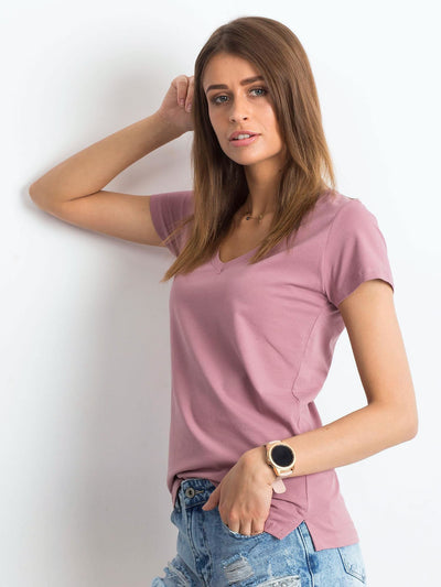 T-shirt w serek brudnoróżowy