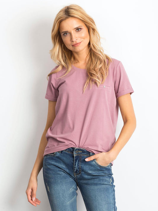 Bawełniany t-shirt damski basic brudnoróżowy