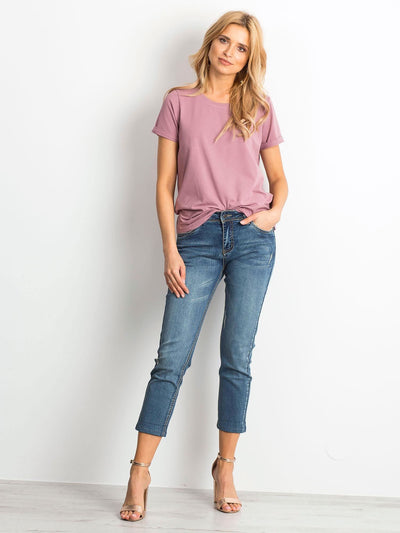 Bawełniany t-shirt damski basic brudnoróżowy