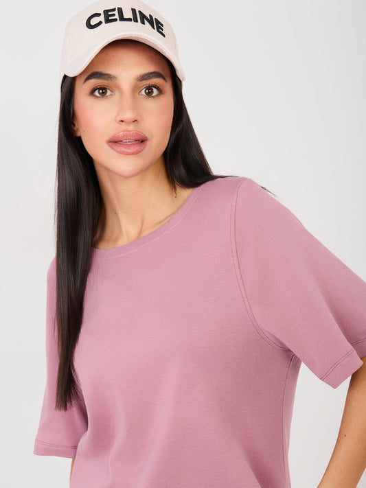 RUE PARIS Brudnoróżowy damski t-shirt basic z bawełny