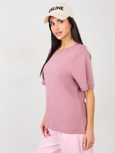 RUE PARIS Brudnoróżowy damski t-shirt basic z bawełny