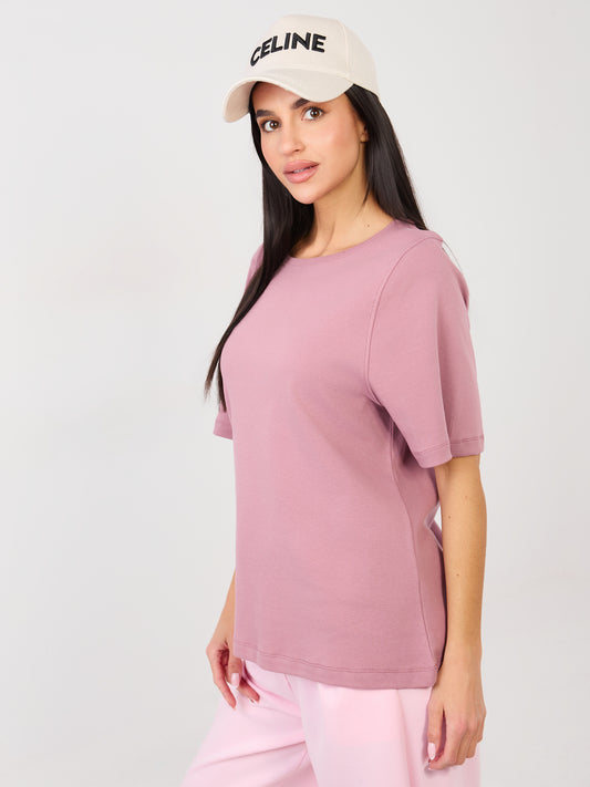 RUE PARIS Brudnoróżowy damski t-shirt basic z bawełny