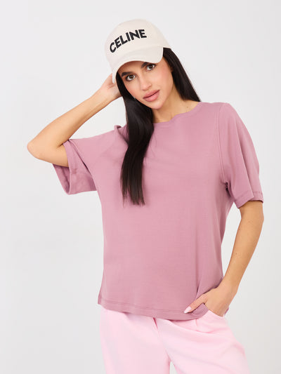 RUE PARIS Brudnoróżowy damski t-shirt basic z bawełny