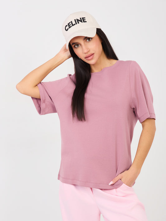RUE PARIS Brudnoróżowy damski t-shirt basic z bawełny