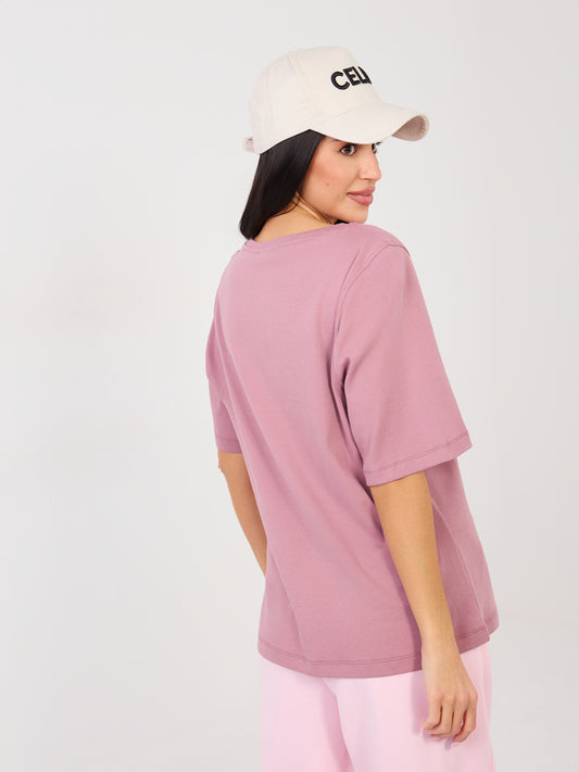 RUE PARIS Brudnoróżowy damski t-shirt basic z bawełny