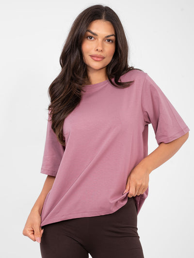RUE PARIS Brudnoróżowy t-shirt z dłuższym tyłem