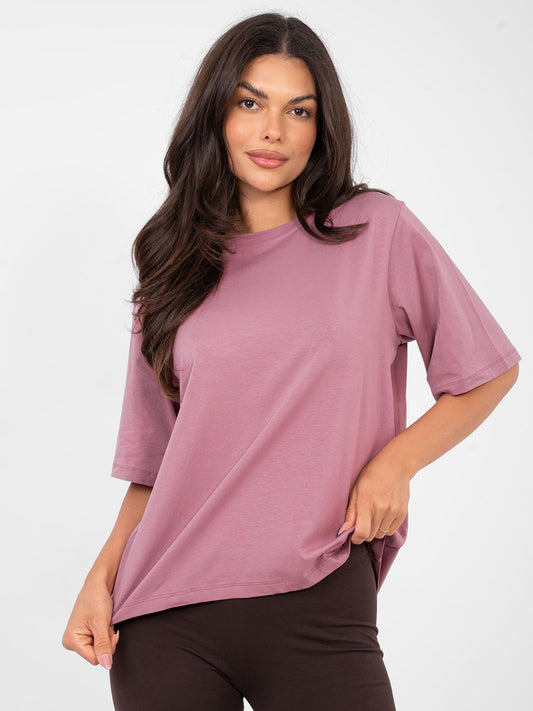 RUE PARIS Brudnoróżowy t-shirt z dłuższym tyłem