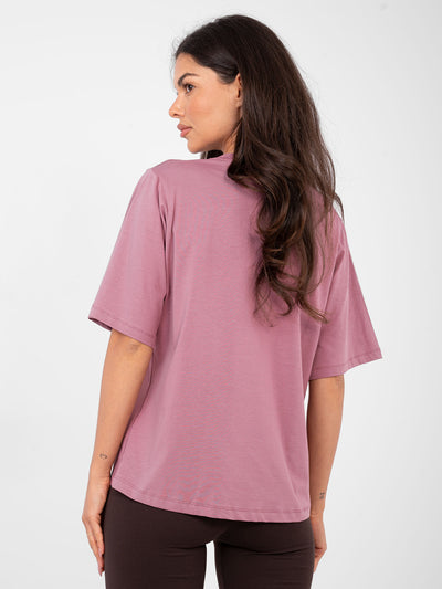RUE PARIS Brudnoróżowy t-shirt z dłuższym tyłem