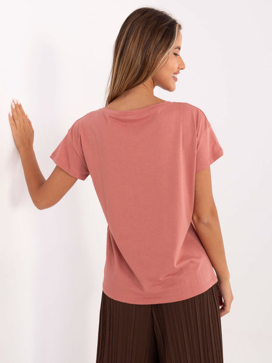 Brudnoróżowy damski t-shirt z bawełny