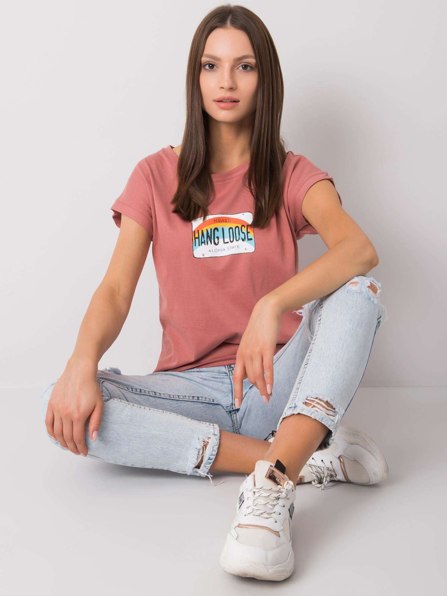Brudnoróżowy bawełniany t-shirt damski