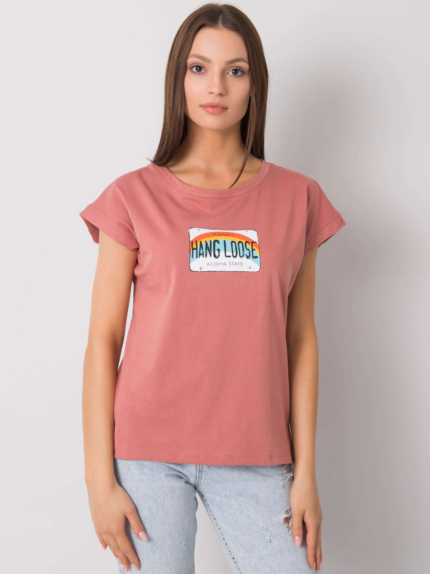 Brudnoróżowy bawełniany t-shirt damski