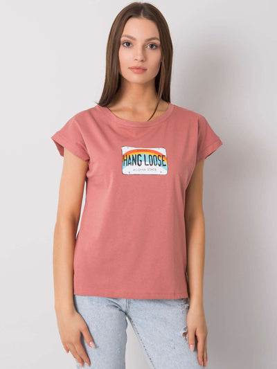 Brudnoróżowy bawełniany t-shirt damski