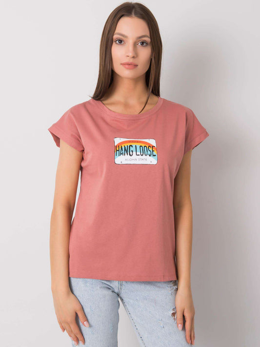 Brudnoróżowy bawełniany t-shirt damski