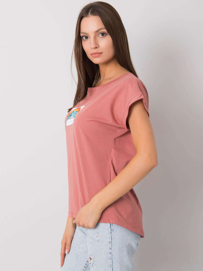 Brudnoróżowy bawełniany t-shirt damski