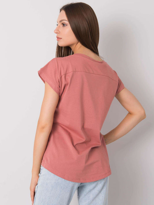 Brudnoróżowy bawełniany t-shirt damski
