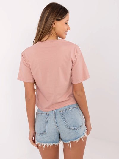 RUE PARIS Brudnoróżowy krótki t-shirt z napisem