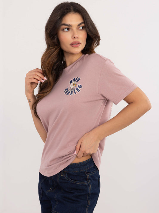 SUBLEVEL Brudnoróżowy t-shirt z napisami