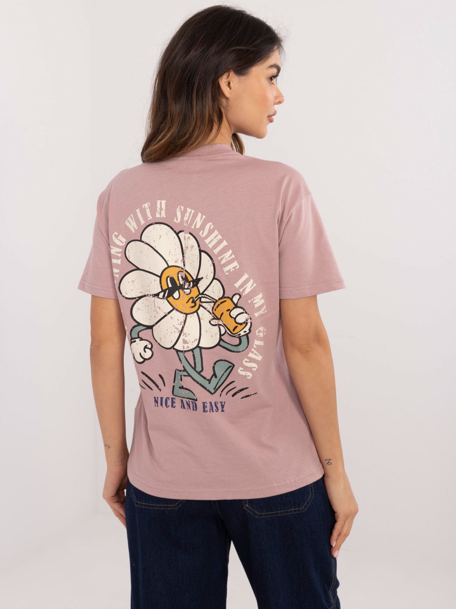 SUBLEVEL Brudnoróżowy t-shirt z napisami