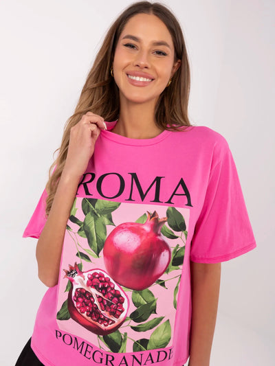 Brudnoróżowy damski t-shirt oversize z napisem