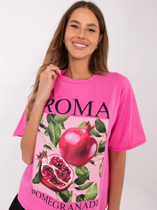 Brudnoróżowy damski t-shirt oversize z napisem