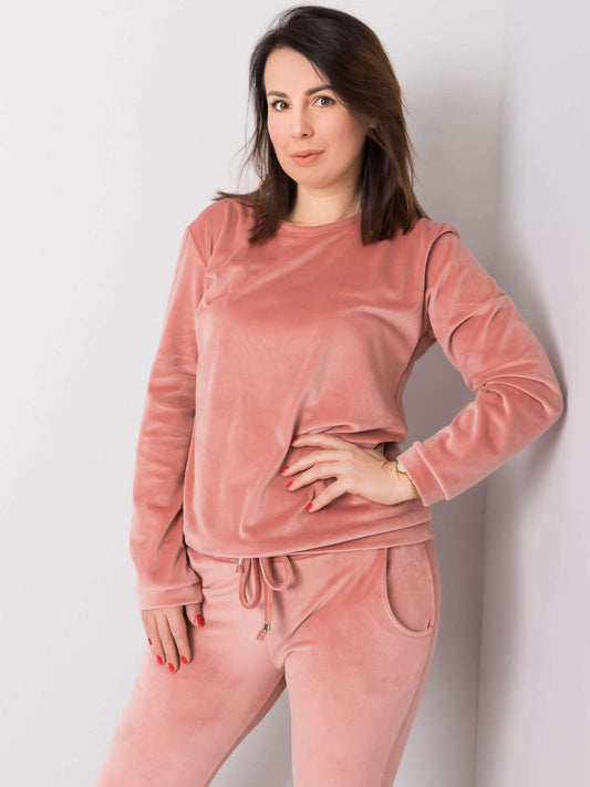 Brudnoróżowy komplet welurowy plus size