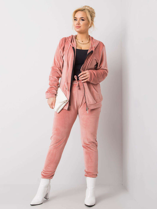 Brudnoróżowy komplet welurowy plus size
