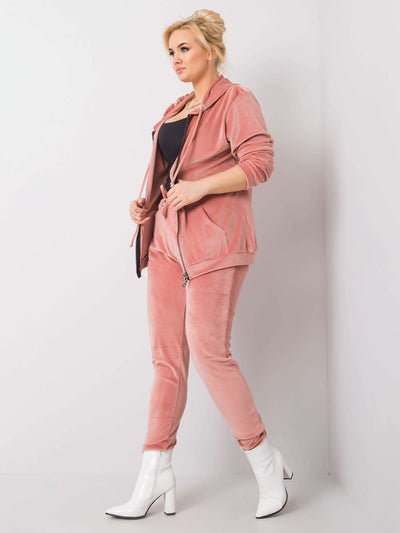 Brudnoróżowy komplet welurowy plus size