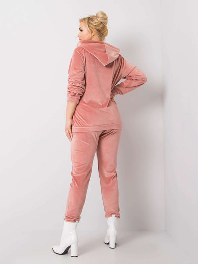 Brudnoróżowy komplet welurowy plus size