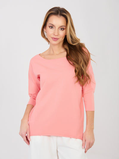 RUE PARIS Brzoskwiniowa damska bluzka basic z bawełny