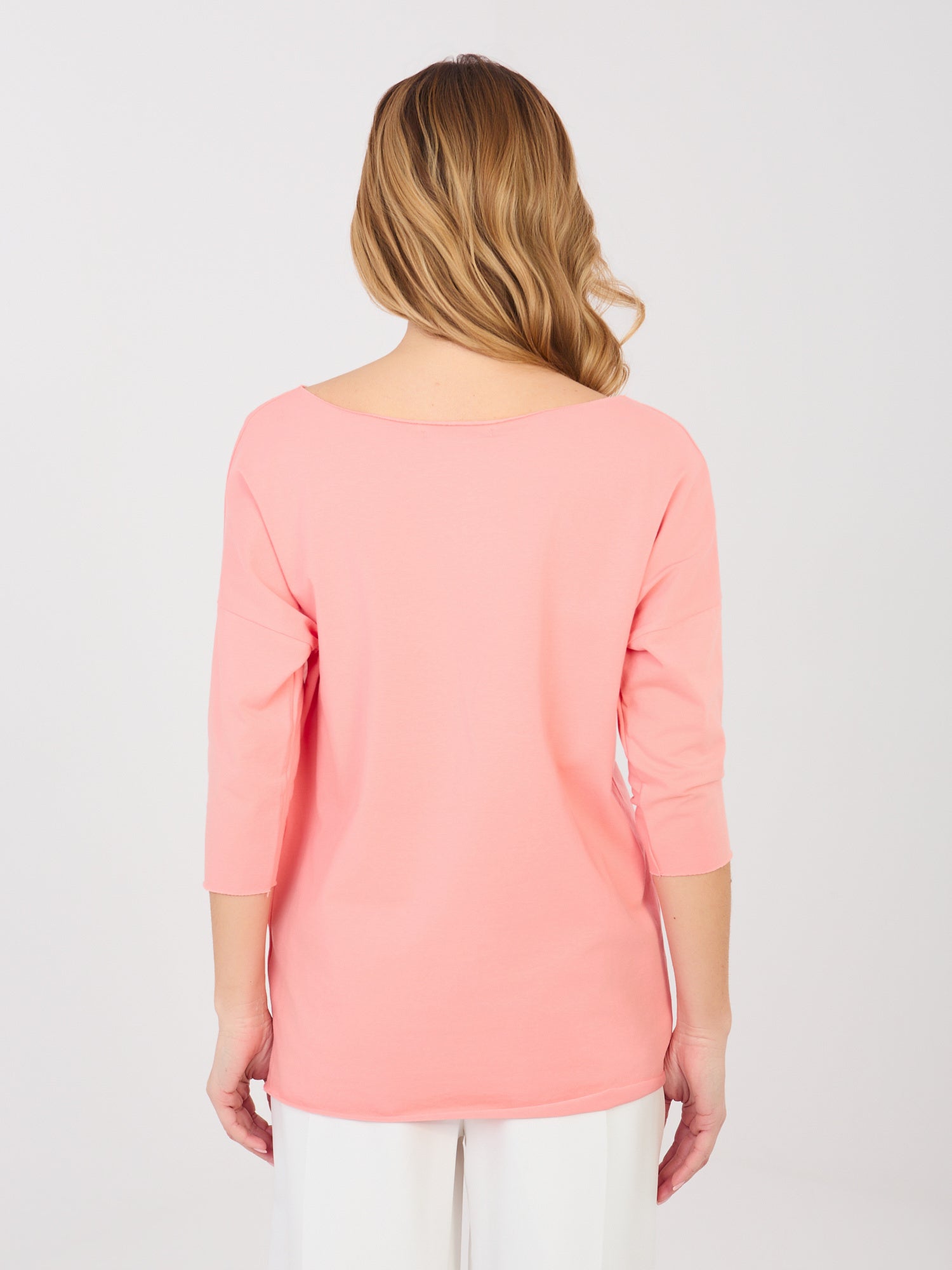 RUE PARIS Brzoskwiniowa damska bluzka basic z bawełny