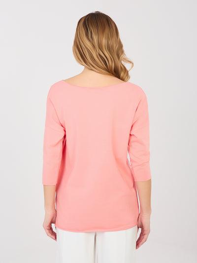 RUE PARIS Brzoskwiniowa damska bluzka basic z bawełny