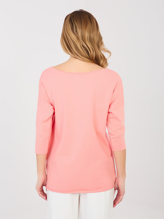 RUE PARIS Brzoskwiniowa damska bluzka basic z bawełny