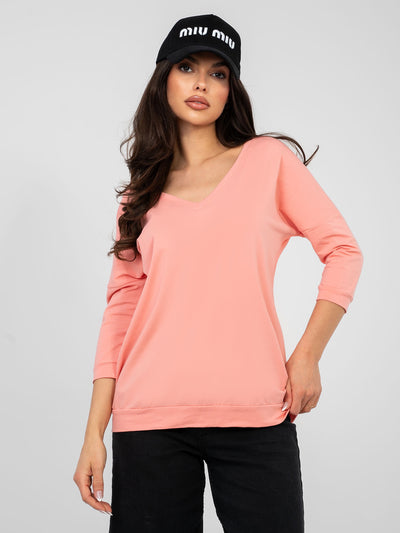 RUE PARIS Brzoskwiniowa bluzka basic z bawełny