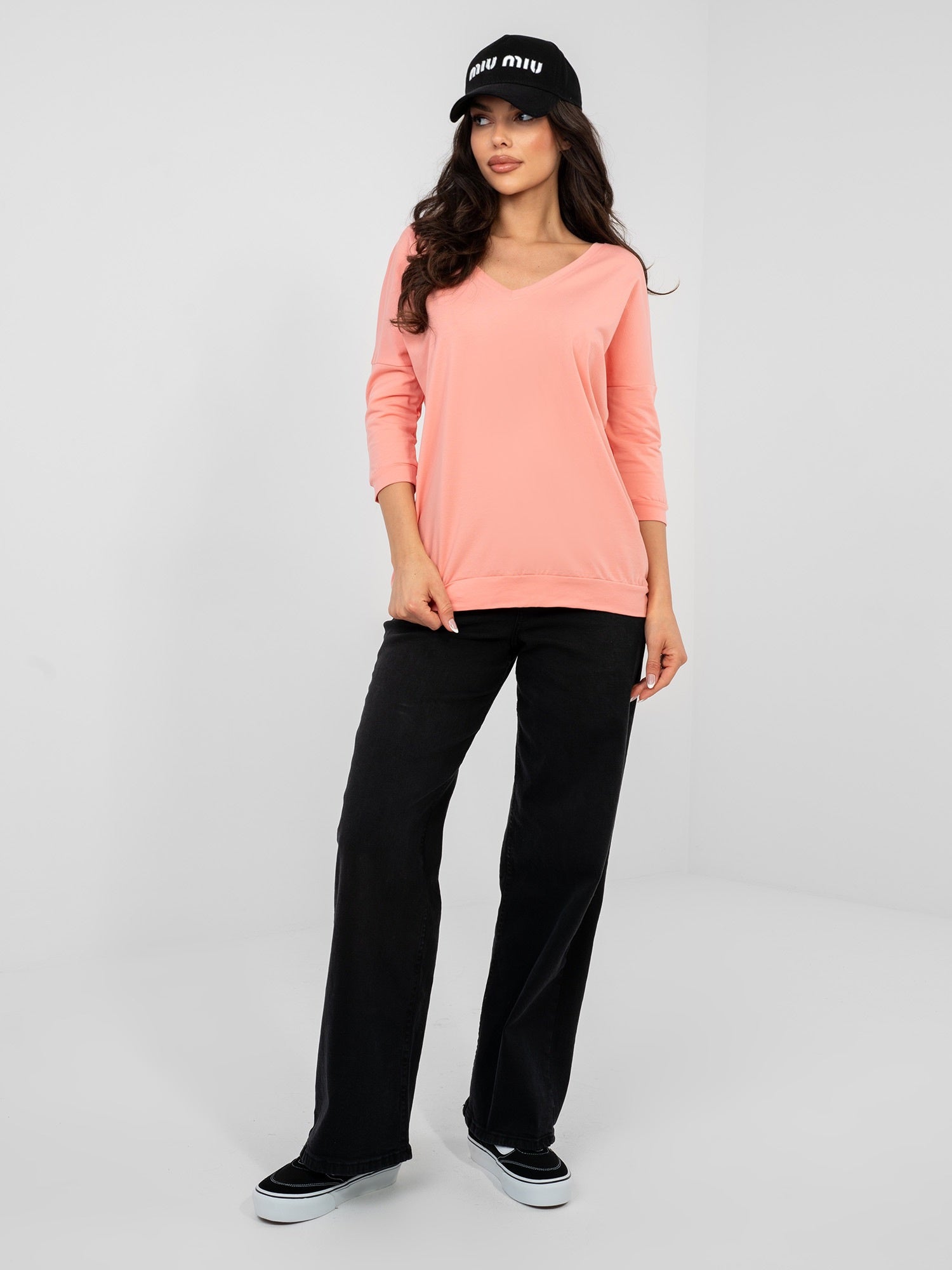 RUE PARIS Brzoskwiniowa bluzka basic z bawełny