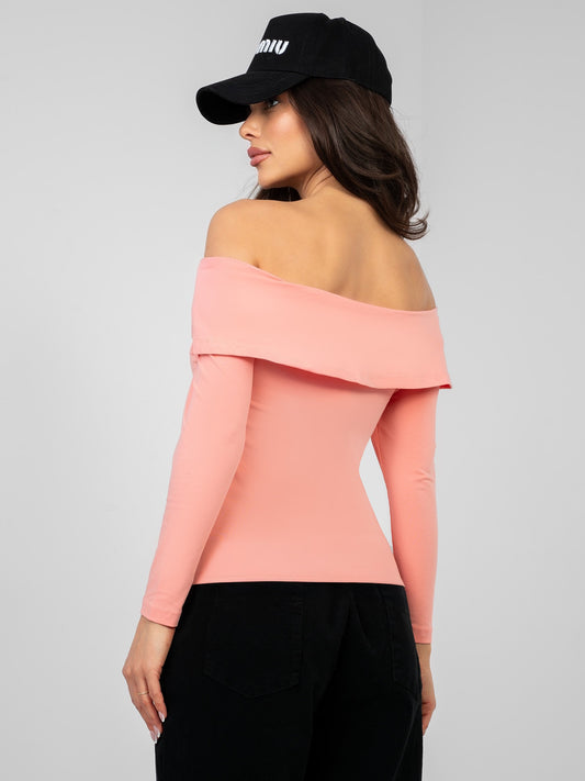 RUE PARIS Brzoskwiniowa dopasowana bluzka hiszpanka basic