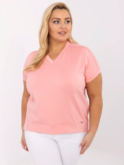 Brzoskwiniowa bluzka plus size z dodatkiem wiskozy