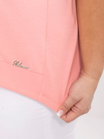 Brzoskwiniowa bluzka plus size z dodatkiem wiskozy