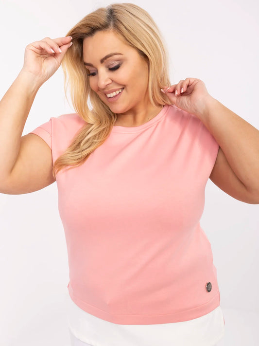 Brzoskwiniowa bluzka plus size z białą wstawką