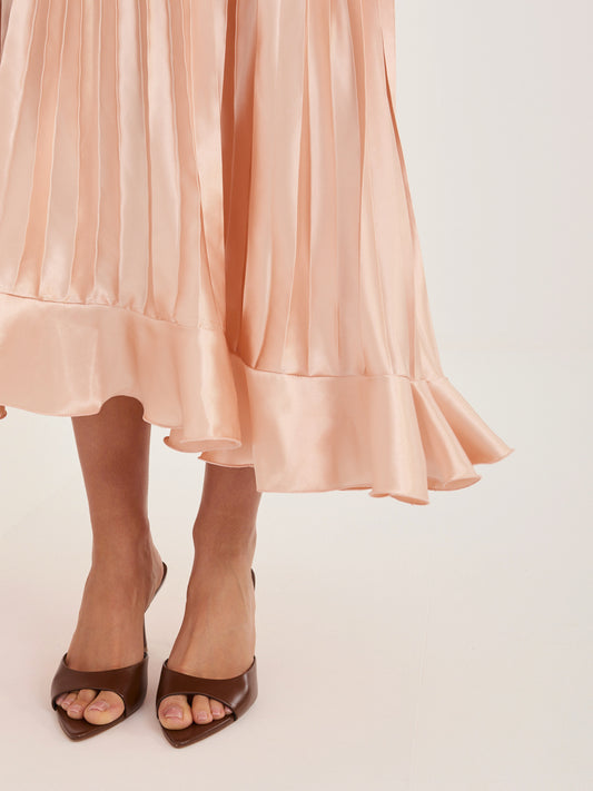 RUE PARIS Brzoskwiniowa elegancka sukienka bez rękawów