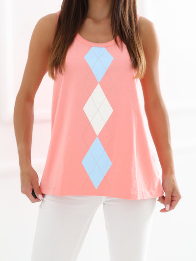 Brzoskwiniowy damski tank top w romby