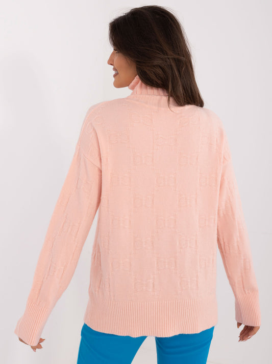 Brzoskwiniowy sweter golf ze ściągaczami