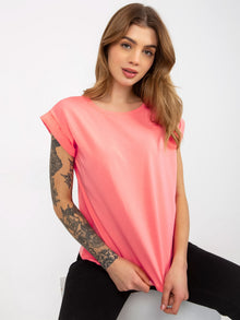 Brzoskwiniowy gładki t-shirt basic z bawełny Revolution