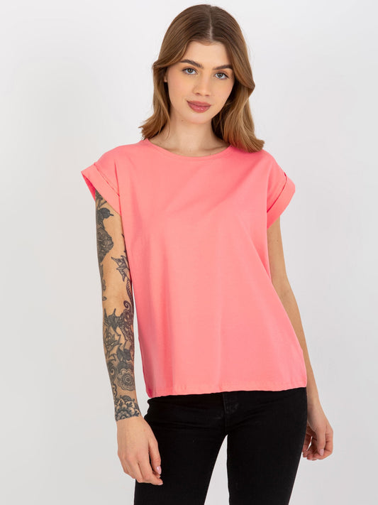 Brzoskwiniowy gładki t-shirt basic z bawełny Revolution