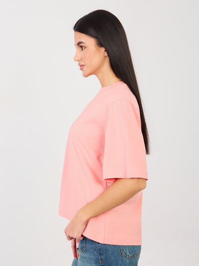 RUE PARIS Brzoskwiniowy t-shirt basic z okrągłym dekoltem
