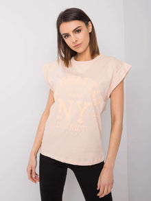 RUE PARIS Brzoskwiniowy t-shirt z printem