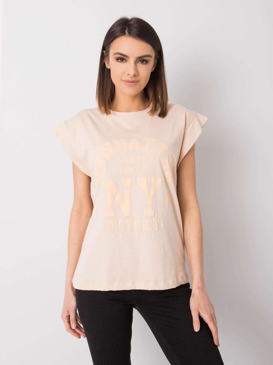 RUE PARIS Brzoskwiniowy t-shirt z printem