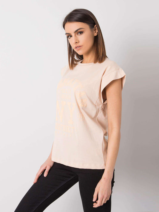 RUE PARIS Brzoskwiniowy t-shirt z printem
